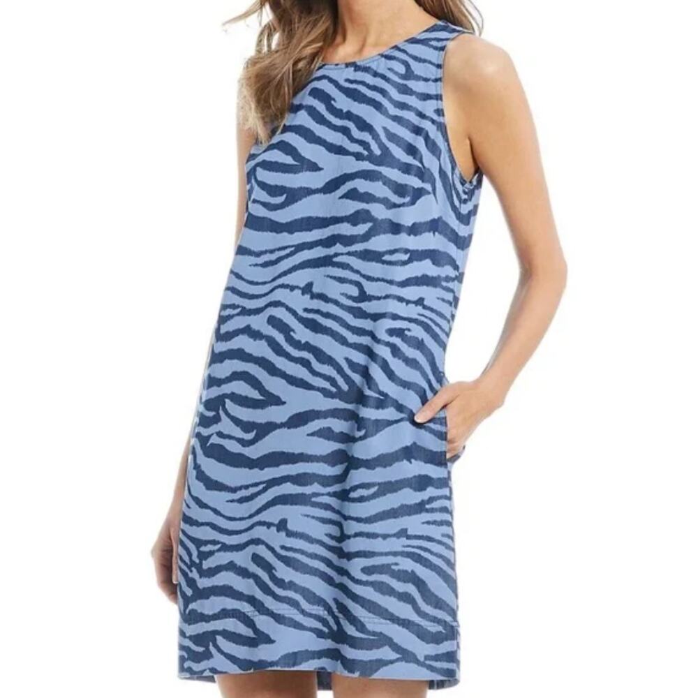 Tommy Bahama Blue Zeb-Ra-Taunt Zebra Stripe Chambray Shift Dress  Size XS
